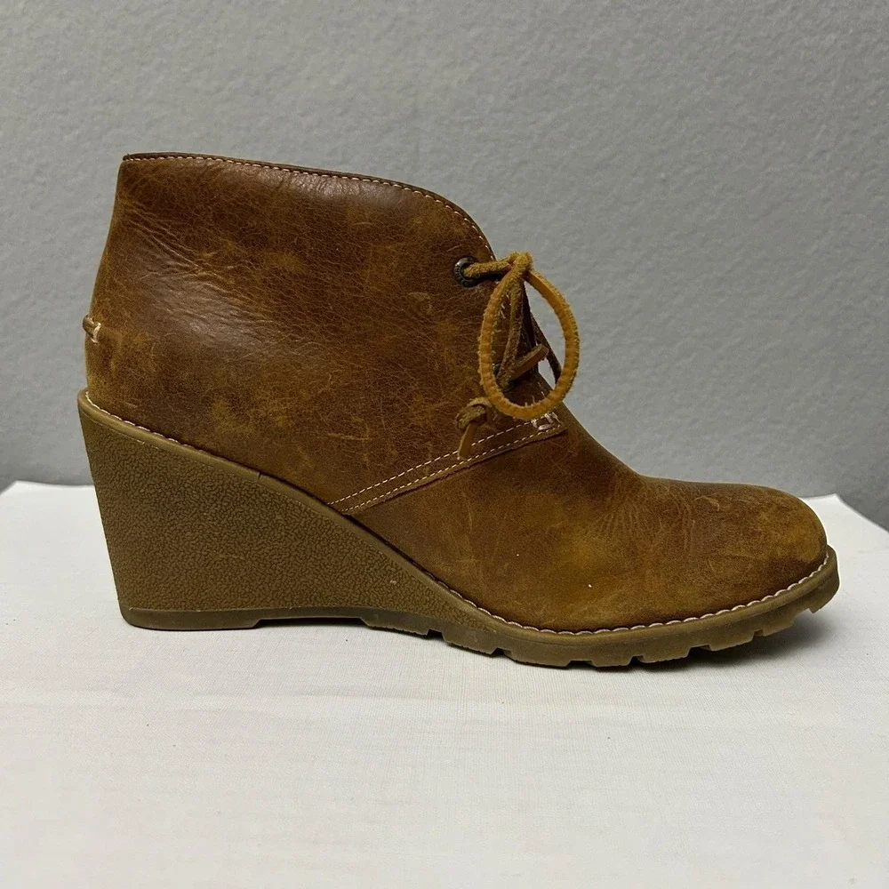 Sperry Leather Wedge Harlow Bootie Women's 8 Cognac Dressy Casual Boho Earthy